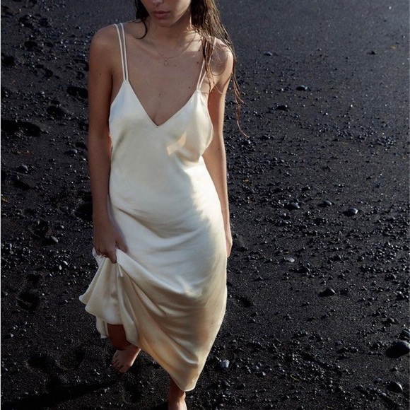 Zara Dresses & Skirts - NWT Zara Satin Slip Dress in Soft Gold